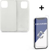 Coverzs Luxe Liquid Silicone case geschikt voor Apple iPhone 12 / 12 Pro - wit + glazen Screen Protector