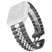 Vijf kralen roestvrijstalen vervangende horlogebanden voor Apple Watch Series 6 & SE & 5 & 4 40 mm / 3 & 2 & 1 38 mm (zwart + zilver)