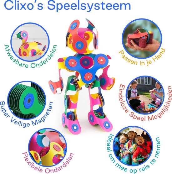 Clixo Rainbow 42 stuks set - flexibel magnetisch speelgoed