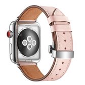 Echt leer + vlinder zilveren gesp vervangende horlogebanden voor Apple Watch Series 6 & SE & 5 & 4 44 mm / 3 & 2 & 1 42 mm (roze)