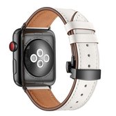 Echt leer + vlinder zwarte gesp vervangende horlogebanden voor Apple Watch Series 6 & SE & 5 & 4 44 mm / 3 & 2 & 1 42 mm (wit)