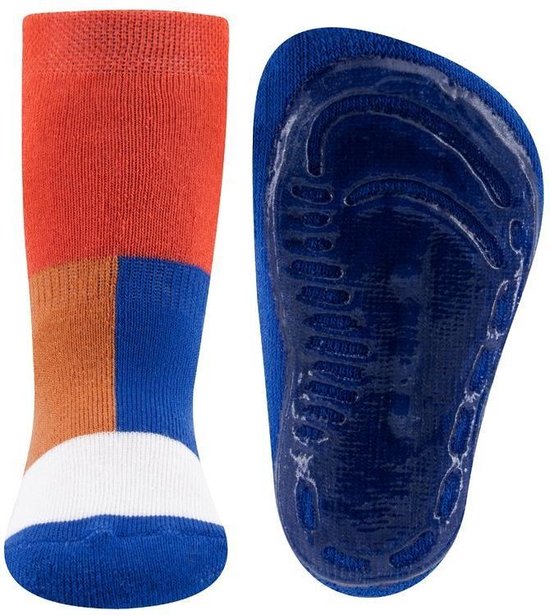 Ewers antislip sokken geblokt met blauw, wit, oranje en bruin