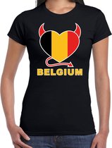 Belgium hart supporter t-shirt zwart EK/ WK voor dames - EK/ WK shirt / outfit S