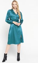 LOLALIZA Satijnen jurk met luipaardprint - Groen - Maat 46