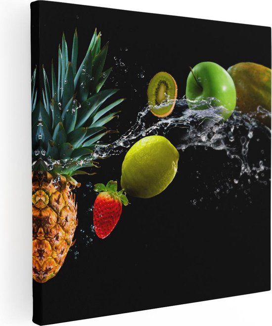 Artaza Peinture Sur Toile Fruits Avec De Water Sur Fond Zwart - 70x70 - Photo Sur Toile - Impression Sur Toile