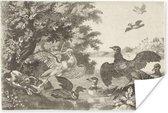Poster Watervogels en een hond - Schilderij van Melchior d'Hondecoeter - 30x20 cm