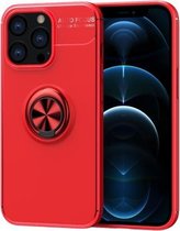 Metalen ringhouder 360 graden roterende TPU-hoes voor iPhone 13 Pro Max (rood + rood)