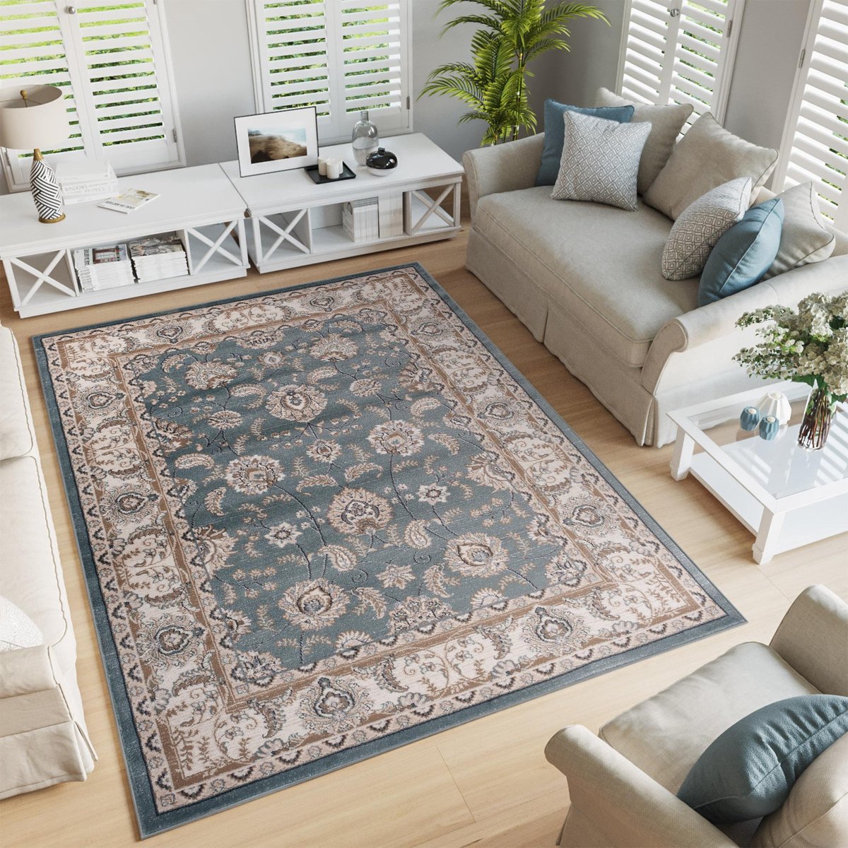 Tapiso Colorado Vloerkleed Beige Zwart Woonkamer Bloemen Tapijt, foto 3