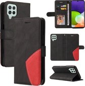 Voor Samsung Galaxy A22 4G Dual-color Splicing Horizontale Flip PU Lederen Case met Houder & Kaartsleuven & Portemonnee (Zwart)