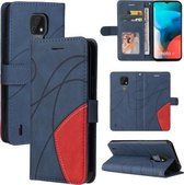 Voor Motorola Moto E7 Dual-color Splicing Horizontale Flip PU Lederen Case met Houder & Kaartsleuven & Portemonnee (Blauw)