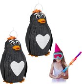 Relaxdays 2x pinata pinguin - verjaardag - pinguïn piñata - kinderen - 42 cm - decoratie