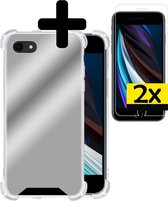 Hoes voor iPhone 8 Hoesje Spiegel Shock Met 2x Screenprotector - Hoes voor iPhone 8 Spiegel Hoesje Mirror Case - Hoes voor iPhone 8 Hoes Spiegel Met 2x Screenprotector - Zilver