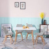 Eetkamererset - Zinaps Eetkamertafel met stoelen, Dining Set White Table met 4 grijze stoelen voor eetkamer, keuken en woonkamer (WK 02129)