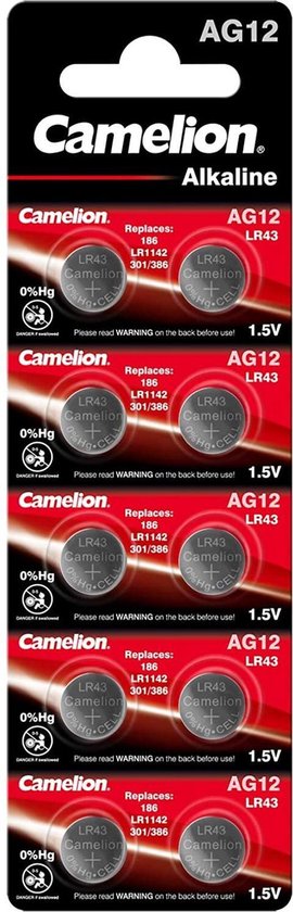 Camelion Alkaline Knoopcel AG12 / LR43, 1,5 Volt, 0% HG - 10 stuks