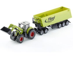 SIKU 1949, Claas Axion-tractor met voorlader, dolly en kiepwagen, 1:50, metaal/kunststof, groen, beweegbare graafbak en arm, kiepwagen