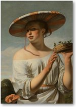 Meisje met een brede hoed - A3 Poster Staand - 30x42cm - Caesar Boëtius van Everdingen - Meesterwerken