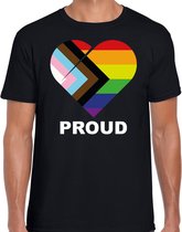 T-shirt Proud - Progress pride vlag hartje - zwart - heren -  LHBT - Gay pride kleding / outfit S