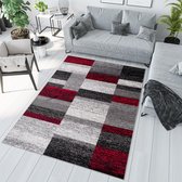 Tapiso Jawa Vloerkleed Grijs Rood Modern Laagpolig Tapijt Maat- 160x220