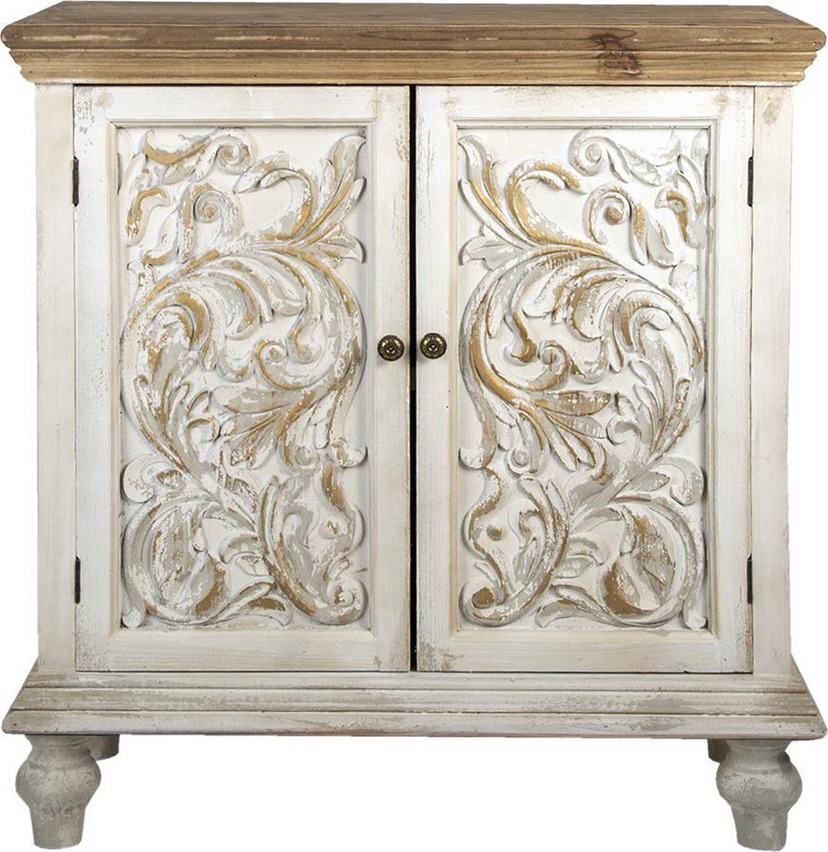 Clayre & Eef Dressoir 91x38x100 cm Wit Bruin Hout