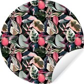 WallCircle - Stickers muraux - Cercle de papier peint - Tropical - Feuilles - Rose - ⌀ 120 cm - Cercle mural - Autocollant - Sticker papier peint rond XXL