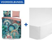 Luxe Dekbedovertrek Tweepersoons - Lits Jumeaux - 240x200/220cm - Inclusief 2 Kussenslopen - 100% Zacht Katoensatijn - Kanya + Zachte Katoenen Hoeslaken -160x200cm - Wit