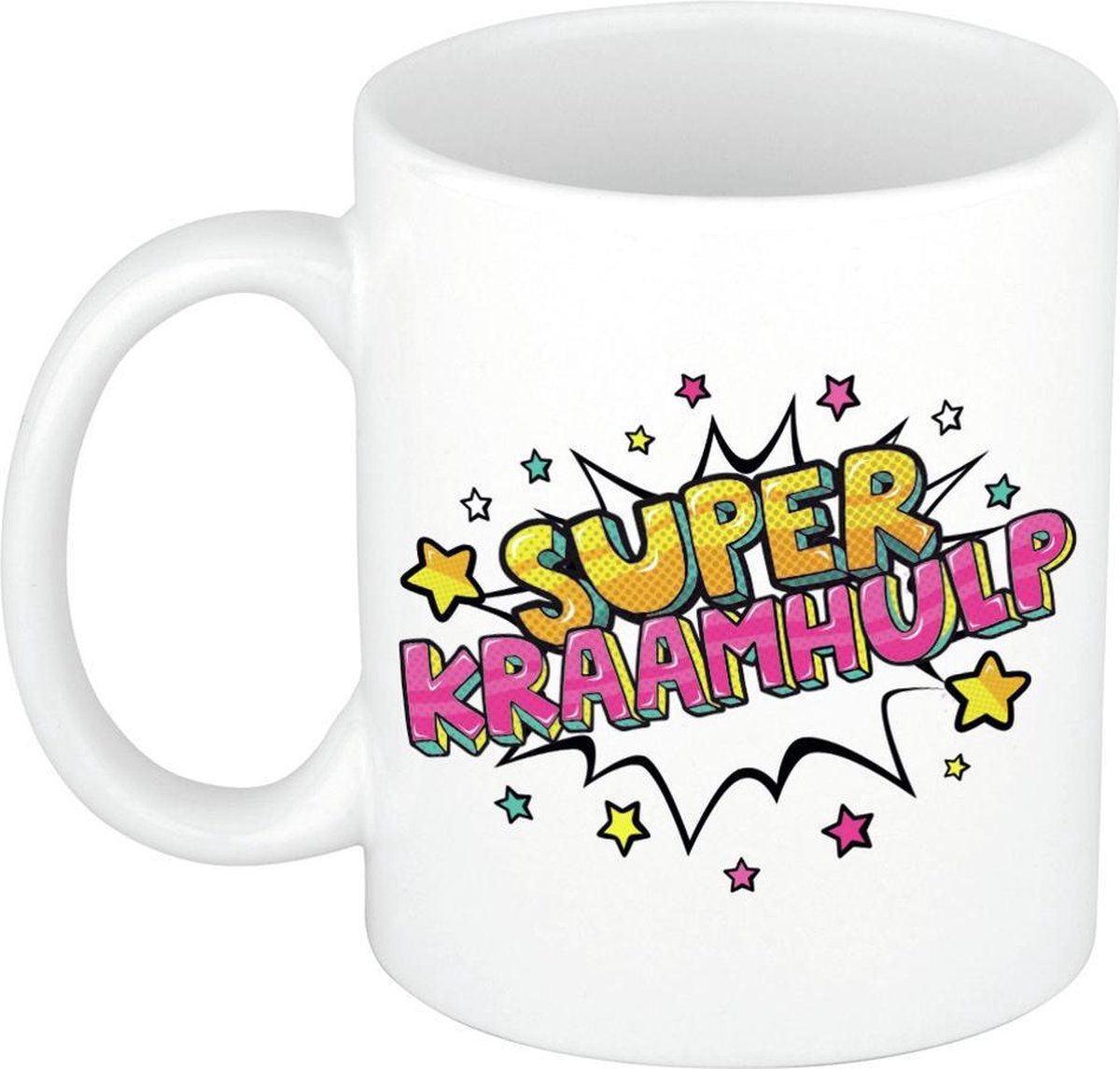 Super kraamhulp cadeau - koffiemok - drink beker - wit met sterren - 300 ml - bedankje kraamhulp