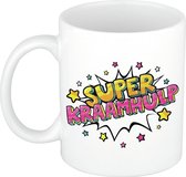 Super kraamhulp cadeau koffiemok / theebeker wit met sterren - 300 ml - keramiek - cadeau / bedankje kraamhulp