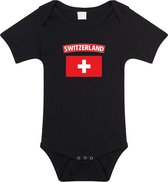 Switzerland baby rompertje met vlag zwart jongens en meisjes - Kraamcadeau - Babykleding - Zwitserland landen romper 56 (1-2 maanden)