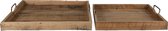 Clayre & Eef Decoratief Dienblad Set van 2 40*40*9 / 50*50*8 cm Bruin Hout Vierkant Serveerschaal