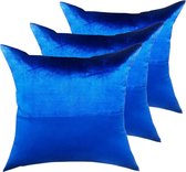 Sunfield Sierkussens | Set van 3 Vierkante Bankkussens | Dubbellaagse Fluwelen Look | 45 x 45 cm | Koningsblauw