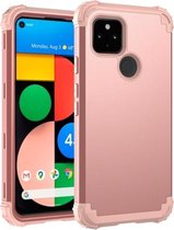 Voor Google Pixel 4a 5G 3 in 1 schokbestendige pc + siliconen beschermhoes (roségoud)