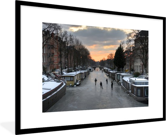 Fotolijst incl. Poster - Amsterdam - Schaatsen - Winter - 90x60 cm - Posterlijst