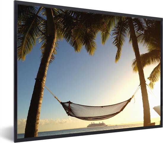 Cadre photo avec affiche - Palmier - Hamac - Coucher de soleil - 50x40 cm - Cadre pour affiche