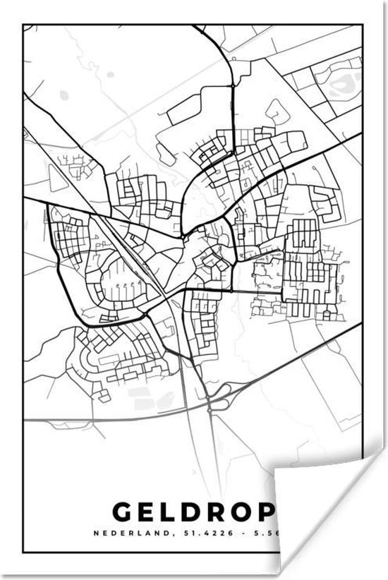 Poster Carte - Geldrop - Zwart - Wit - 120x180 cm XXL