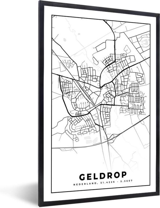 Cadre photo avec affiche - Carte - Geldrop - Zwart - Wit - 80x120 cm - Cadre pour affiche
