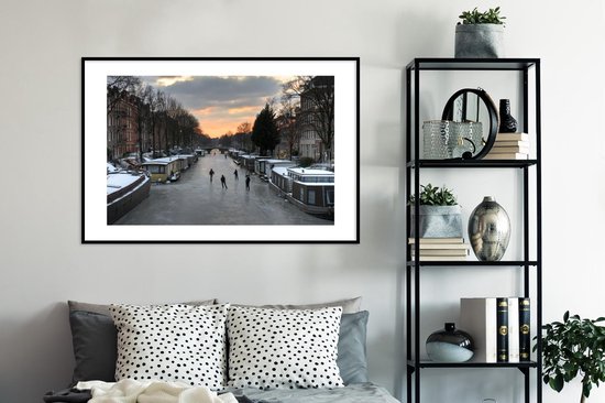 Affiche avec cadre Amsterdam - Patinage - Hiver - 120x80 cm