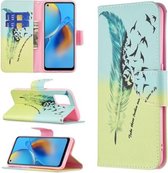 Voor OPPO A74 4G/F19 4G Gekleurd Tekenpatroon Horizontale Flip Lederen Case met Houder & Kaartsleuven & Portemonnee (Veer)