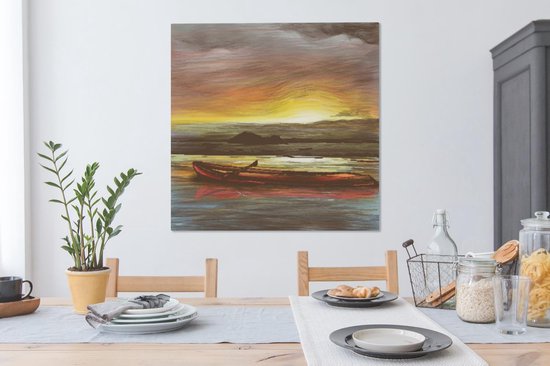 Toile Peinture Bateau - Mer - Soleil - 90x90 cm - Décoration murale