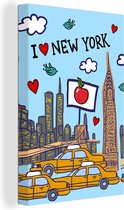 Canvas Schilderij New York - Tekening - Taxi - 40x60 cm - Wanddecoratie