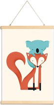 JUNIQE - Posterhanger Fox and Koala -30x45 /Blauw & Oranje