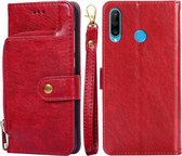 Voor Huawei P30 lite/nova 4e Rits Tas PU + TPU Horizontale Flip Lederen Case met Houder & Kaartsleuf & Portemonnee & Lanyard (Rood)