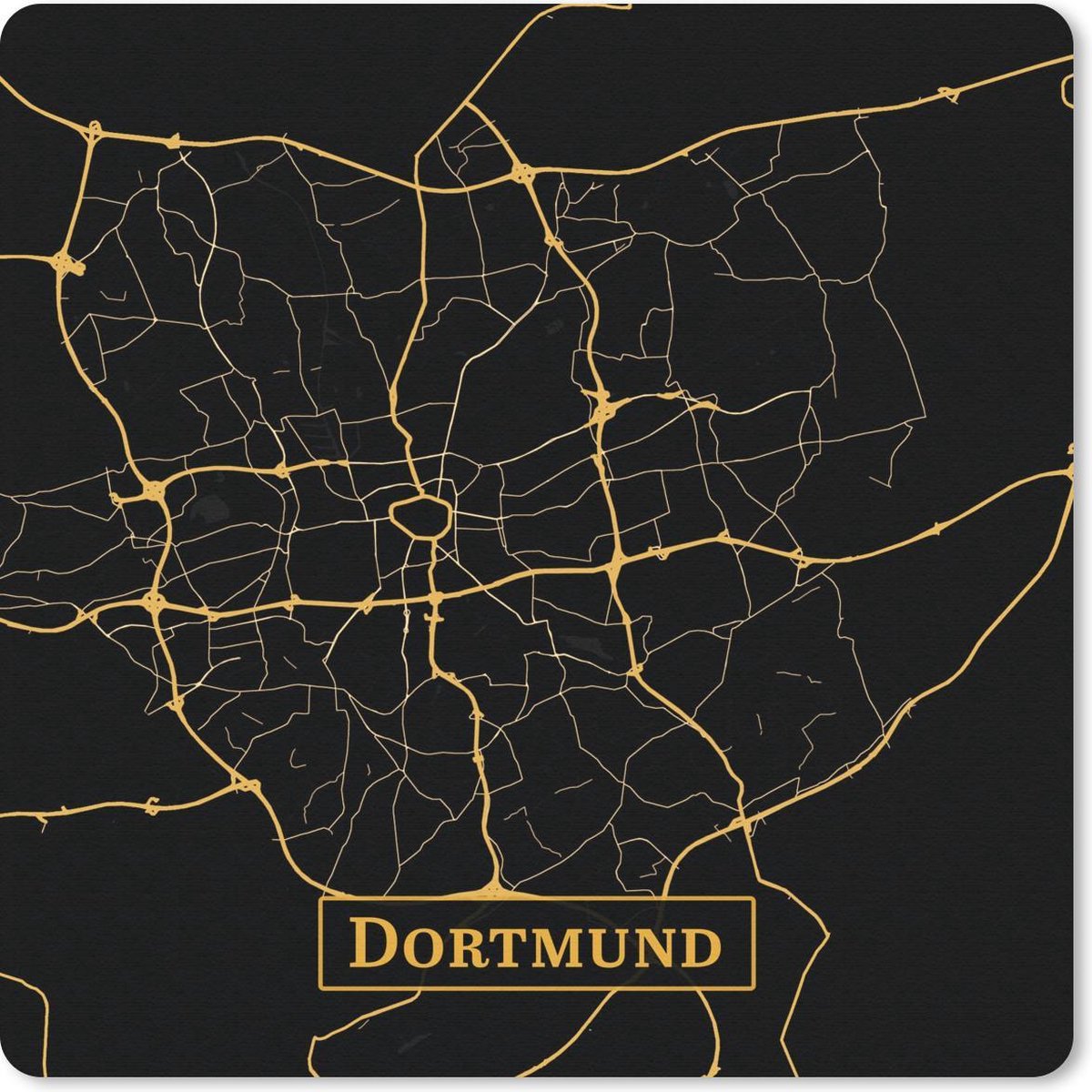 Muismat 20x20 cm - Mousepad Kaart - Dortmund - Goud - Zwart - Muismatten