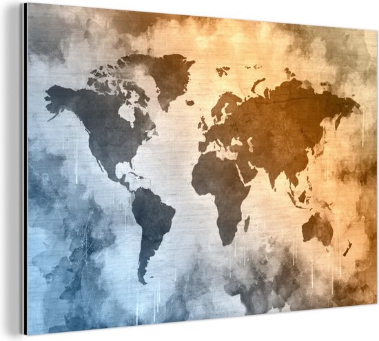 Wanddecoratie Metaal - Aluminium Schilderij Industrieel - Wereldkaart -  Kleuren -... | bol.com