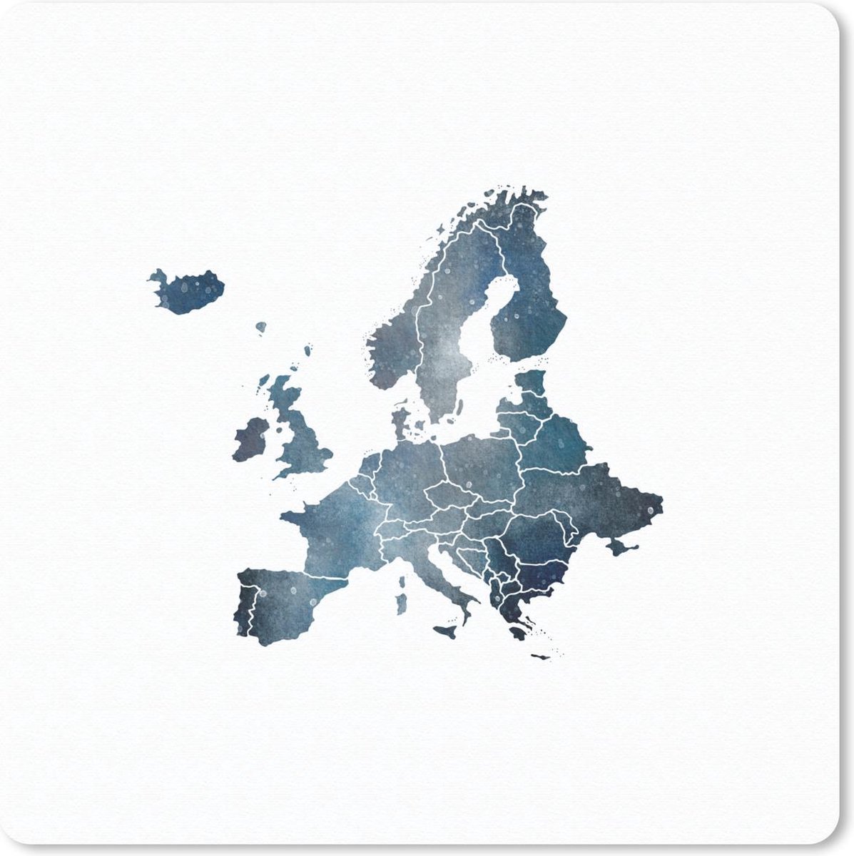Muismat 30x30 cm - Mousepad Europa kaart - Waterverf - Wit - Grenzen - Muismatten