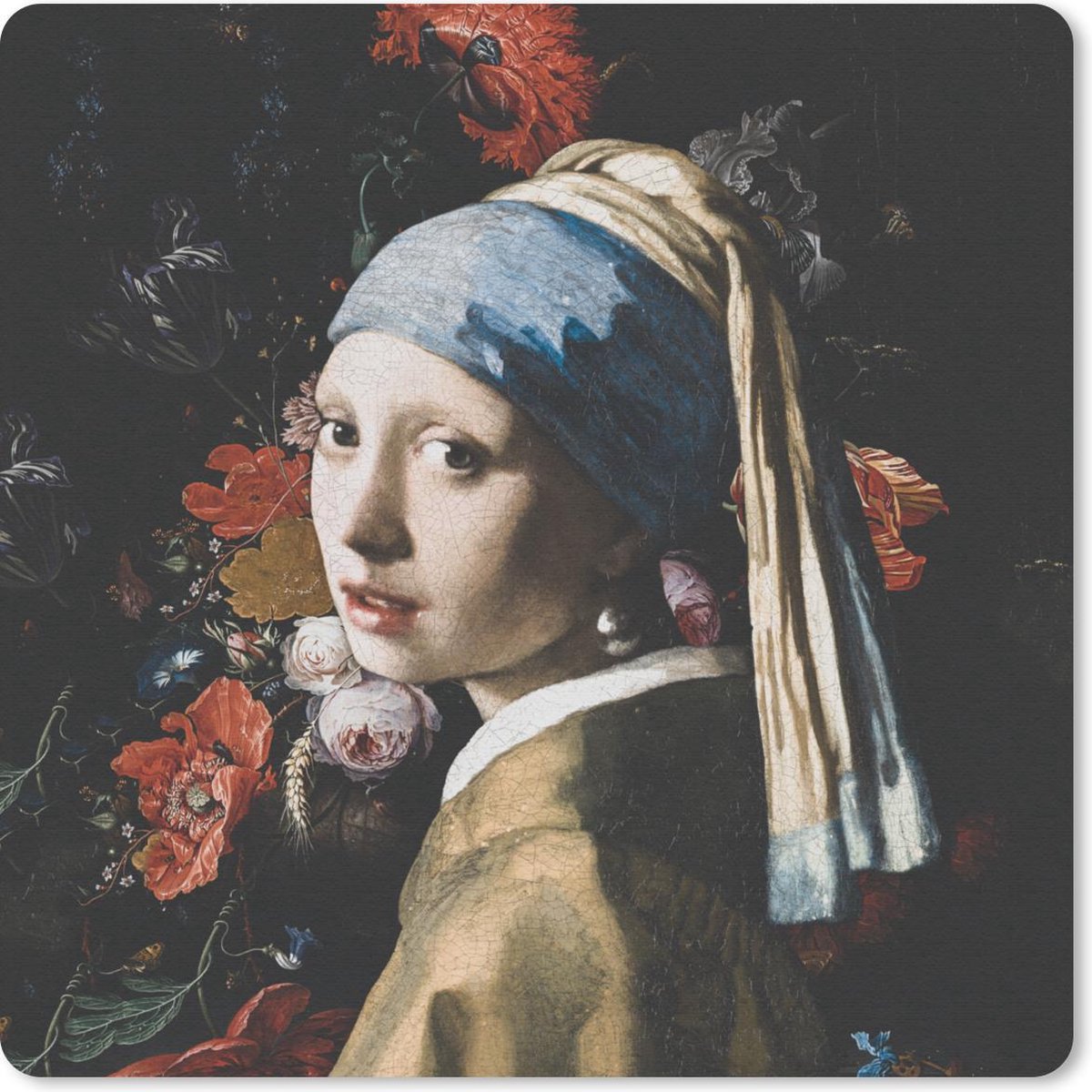 Muismat 20x20 cm - Mousepad Het meisje met de parel - Vermeer - Kunst - Muismatten