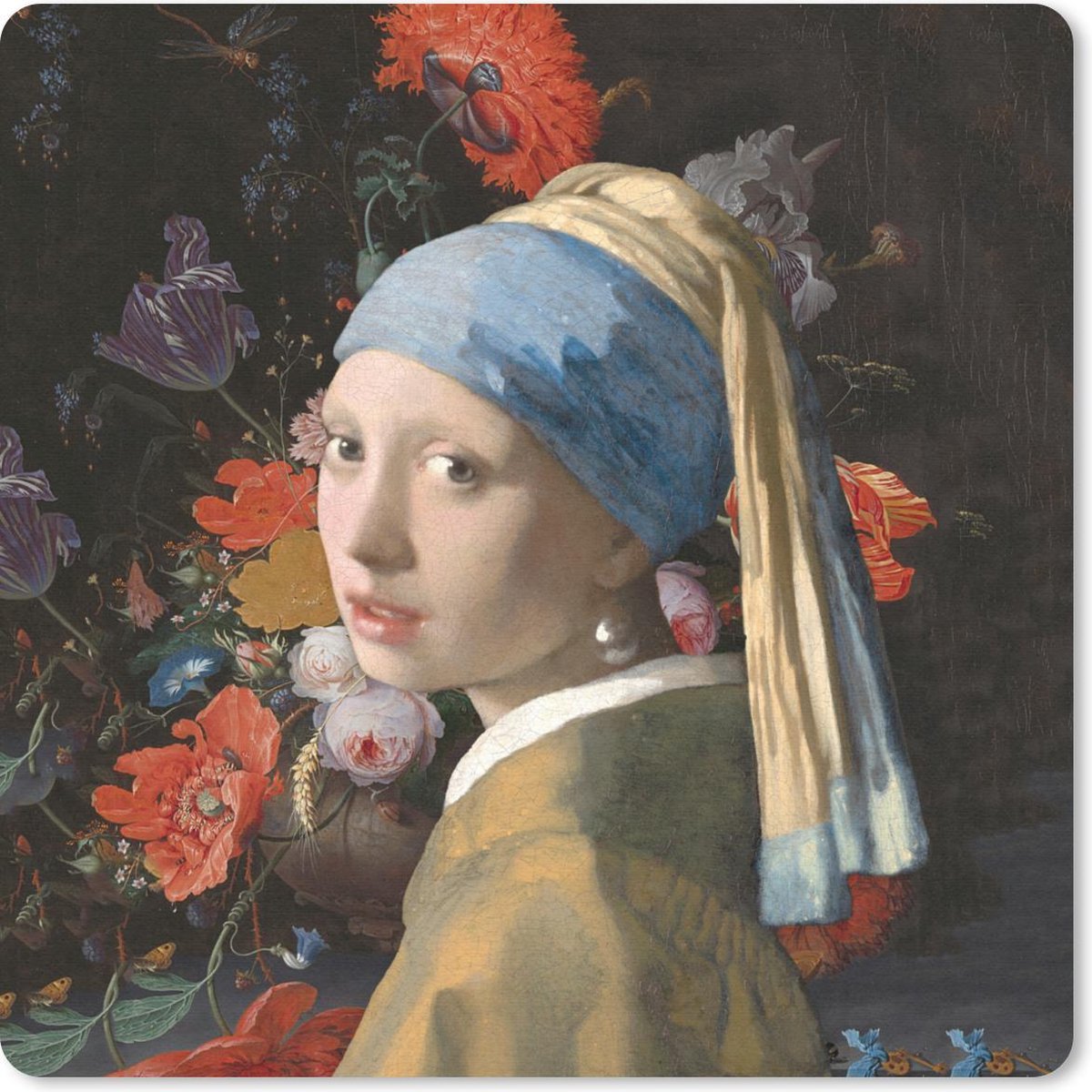 Muismat 30x30 cm - Mousepad Meisje met de parel - Vermeer - Bloemen - Muismatten