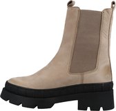 PS Poelman Dames - NORA Suedè Nubuck Leren Chelsea Laarzen Instappers met Elastiek - Beige Taupe - Maat 38