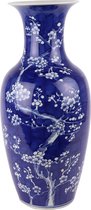 Fine Asianliving Chinese Vaas Porselein Blauw Handgeschilderd Bloesems D20xH44cm