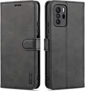 Voor Xiaomi Redmi Note 10 Pro 5G AZNS Huid Voelen Kalf Textuur Horizontale Flip Lederen Case met Kaartsleuven & Houder & Portemonnee (Zwart)