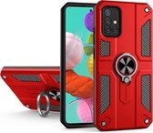 Voor Samsung Galaxy A71 4G koolstofvezelpatroon pc + TPU-beschermhoes met ringhouder (rood)